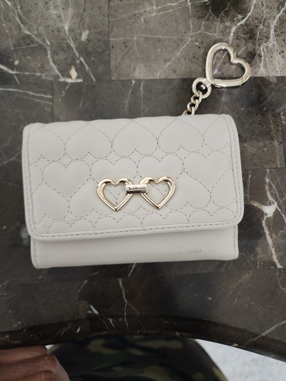 Juicy Couture White Quilted Heart Accent Wallet with Key Charm